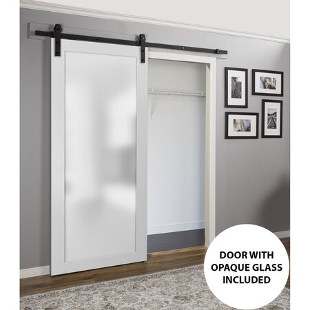 Sartodoors Sturdy Barn Door Frosted Tempered Glass Planum 2102 White Solid Core Modern Interior PLANUM2102BD-B-WS-18