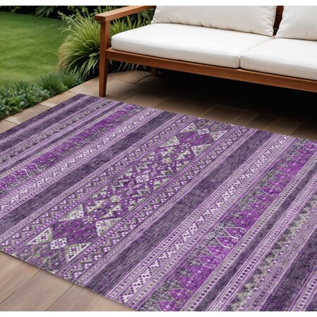 Homeroots 9' X 12' Purple Eggplant And Gray Southwestern Washable Indoor Outdoor Area Rug 582846