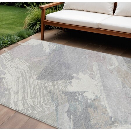 Homeroots 8' X 10' Ivory And Gray Abstract Washable Indoor Outdoor Area Rug 611231