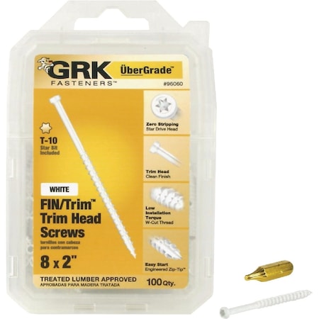 Grk Fasteners GRK No, 8 x 2'' Star Drive White Steel Trim Screw, 100 Ct. 96060