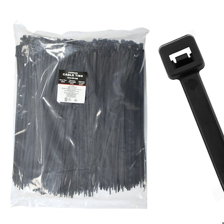 Cable Ties Unlimited Cable Tie, 14 in L, 50 lb Strength, 4 in Max Bundle Dia, Nylon 6/6, UV Resistant, Black, 1000PK S14-50-0M