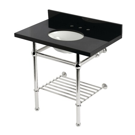 Kingston Brass 36-Inch Black Granite Console Sink with Brass Legs and Shelf, 8-Inch, 3-Hole KVPK36KBB6