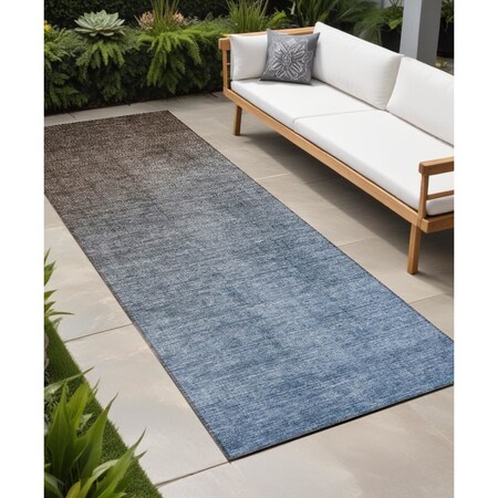 Homeroots 8' Blue And Green Ombre Washable Indoor Outdoor Runner Rug 563692