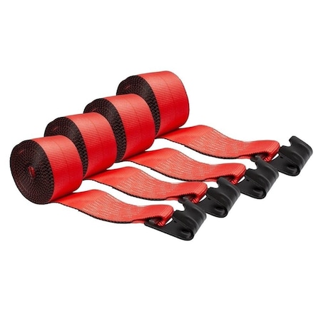 Mytee Products 4in x 30ft Winch Straps Red w/flat hook, WLL 5400 Flatbed Tie Down Strap, 4PK WS430Rx4