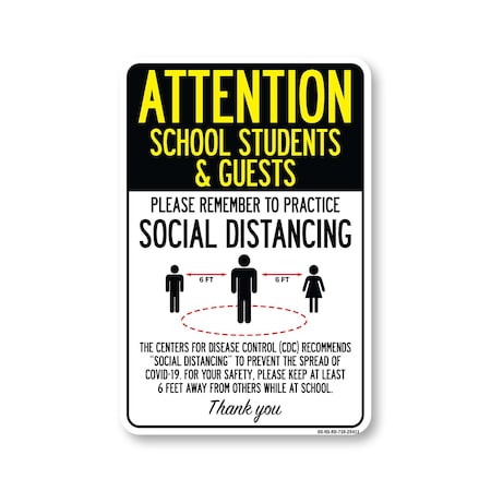 Signmission PSA School Students And Guests Practice Social Distancing 10in X 7in Wall Graphic, NS-RD-710-25411 OS-NS-RD-710-25411