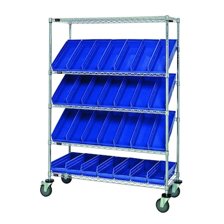 Quantum Storage Systems WIRE CART SLANT SHELVES W/ 28 BINS WRCSL5-63-1848-104BL
