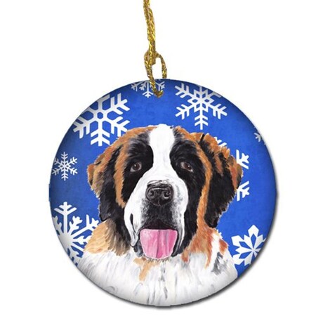 Carolines Treasures Saint Bernard Winter Snowflakes Holiday Ceramic Ornament SC9382-CO1