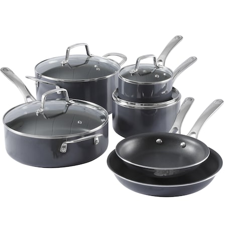 Martha Stewart 10 Piece Aluminum Nonstick Enamel Cookware Set in Gray with Lids 128940.1