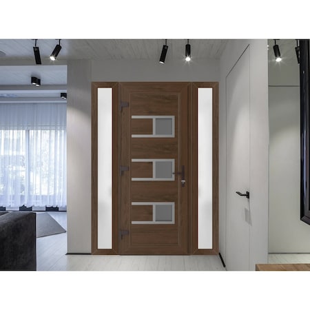 Vdomdoors Front Exterior Prehung Metal-Plastic Door, Manux 8933 Walnut, 2 Side Sidelite Transoms, Office Comm MANUX8933EXD-WLN-W16+32+16xH80-RH