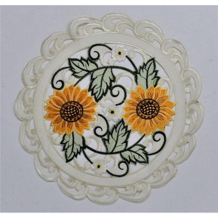 Sinobrite 24 in. Sunflower on Cream Fabric Doily H8710-024