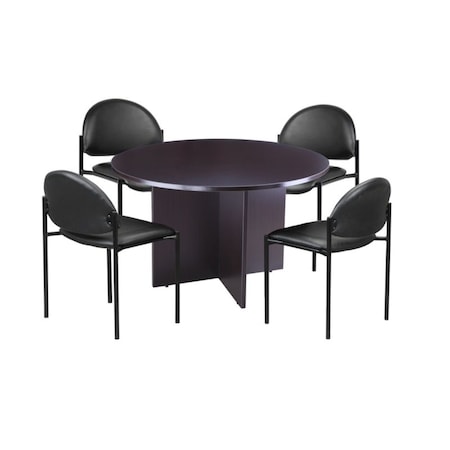 Boss Office Products BOSS 42" Round Table (Mocha Finish) Set with (4) Armless Chairs in Black Vinyl GroupC-MOC