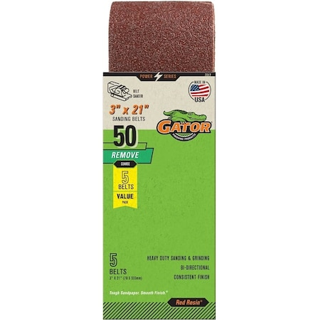 Gator 7012 Sanding Belt, 3 in W, 21 in L, 50 Grit, Coarse, Aluminum Oxide Abrasive 7012GA