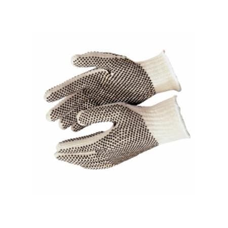 Mcr Safety PVC Dot String Knit Gloves, Large, Natural/Black PVC Dots, 12PK 127-9660LM