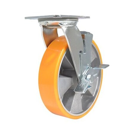 Vestil Polyurethane Swivel With Brake Caster 8 In. Diameter x 2 In. Width 1760 lb Orange/Silver CST-VE-8X2PUA-SWB