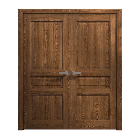 Sartodoors Interior Solid French Double Doors 64 x 96 inches, Ego 5012 Cognac Oak Veneer, Wood Interior Solid EGO5012DD-DKO-6496