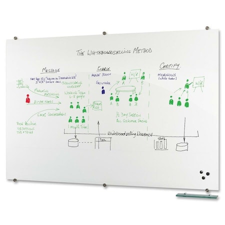 Mooreco Dry Erase Board, Glass, 48 in, 96 in, No Frame Frame, White, Gloss 83846