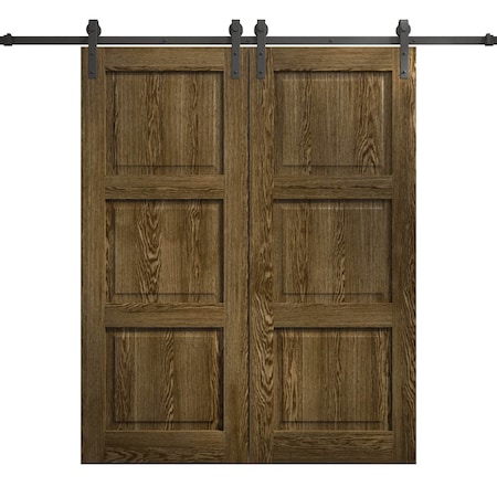Sartodoors Modern Double Barn Door 84 x 96 inches, Ego 5010 Marble Oak, 14FT Silver Rail Track Set, Solid Pa EGO5010DB-S-DMR-8496