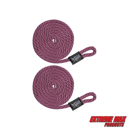 Extreme Max Extreme Max 3006.2344 BoatTector Solid Braid MFP Fender Line Value 2-Pack - 3/8" x 5', Burgundy 3006.2344