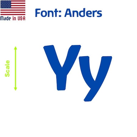 Aacc Self-Adhesive Vinyl Letter: Y, Scale: 0.75 in. Color: Blue Font: Anders by, 8PK AACC-Anders-UY-Blue-I0.75x8