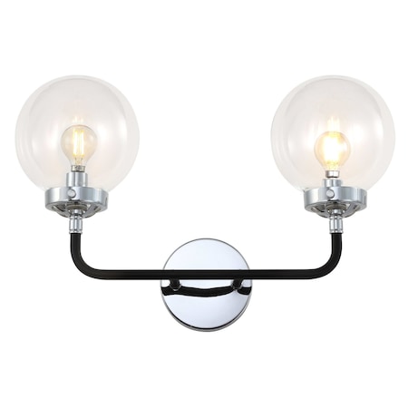 Jonathan Y Caleb 18" 2-Light Contemporary Transitional Iron/Glass LED Vanity Light, Chrome/Black JYL9057A