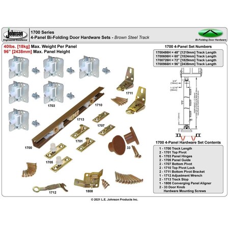 Le Johnson Track Set Folding Door 48 in L F/ 48 in  4 Door - 40 Lbs Brown Track 1700486H