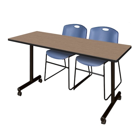 Regency Kobe Mobile T-Base Training Table W/ 2 Zeng Stack Chairs, 66 in W, 24 in L, Noble Oak MKTRCC6624NO44BE