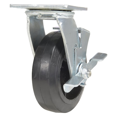 Vestil Rubber Swivel With Brake Caster 6 In. Diameter 2 In. Width 507 Lb. Capacity Black CST-VE-6X2MR-SWB