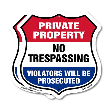 Signmission Private Property Shield Sign No Trespass, 18 inch X 18 inch, Plastic Sign, 2PK SHI-P-2PACK-18-453