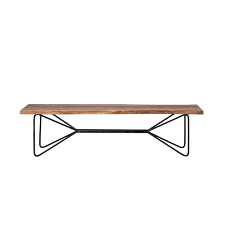 Homeroots 66in Brown and Black Distressed Live Edge Solid Wood Dining Bench 376183