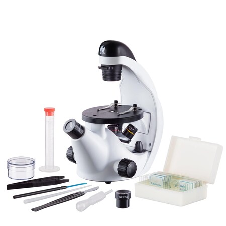 Amscope IQCrew by IN50 Science Discovery Inverted Compound Microscope 40X-500X Magnification w/10pc Slides IN50C-PB10
