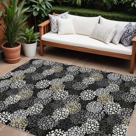 Homeroots 9' X 12' Black Gray And Ivory Polka Dot Washable Indoor Outdoor Area Rug 594218