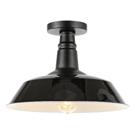 Jonathan Y Camila 14" 1-Light Classic Industrial Indoor/Outdoor Iron LED Semi Flush Mount, Black/White JYL7617B