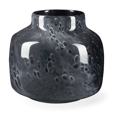 Homeroots 9" Black Mottled Round Glass Table Vase 608283