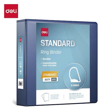 Deli Std Duty View Binder 2in, Letter, D-Ring, PVC-Free, Navy, 6PK CF569-DB