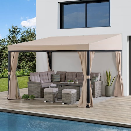 Sunjoy 10' x 12' Wall Mounted Gazebo with Weather Resistant Fabric Roof, Black Aluminum and Metal Frame A101001560