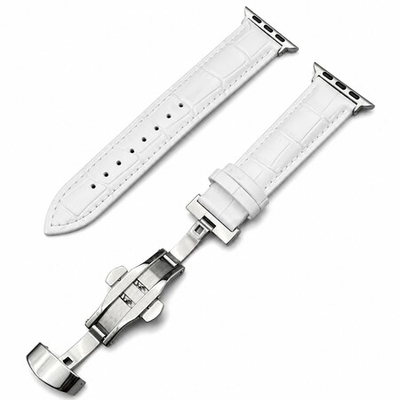 Elegani Alligator-Embossed Leather Watch Replacement Band Compatible with Apple Watch 45mm, White LAT2-WHT-45mm