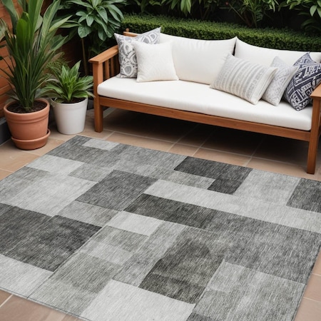 Homeroots 9' X 12' Pewter And Black Geometric Washable Indoor Outdoor Area Rug 605865