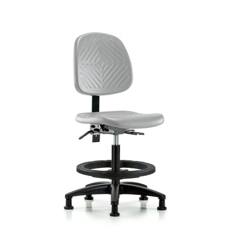 Blue Ridge Ergonomics Poly Chair - Medium Bench Height with Medium Back, Black Foot Ring, & Stationary Glides in Gray Poly PMBCH-MB-RG-T0-A0-BF-RG-GRY