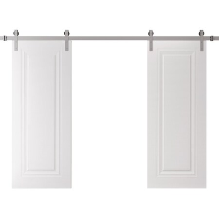 Sartodoors Double Barn Door 64 x 84 inches, BASIC 9111 White, 13FT Silver Rail Track Set, Solid Panel Interi BASIC9111DB-S-SKIN-6484