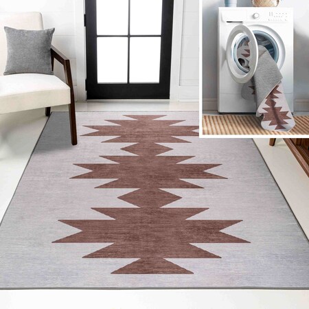 Jonathan Y Chayton Minimalist Geometric Non-Slip Machine-Washable Gray/Brown 4 ft. x 6 ft. Area Rug WSH110E-4