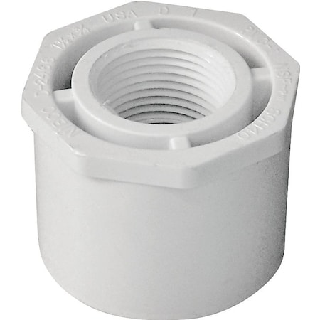 Lasco Reducing Bushing, 112 x 34 in, Spigot x FNPT, PVC, White, SCH 40 Schedule 438210BC