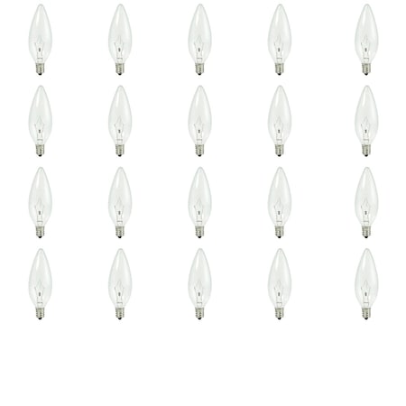 Bulbrite Krystal Touch 25w Dimmable Clr B10 Torpedo Krypton LBulbs Candelabra (E12) Bse, 2700K Warm Wht, 20PK 861144
