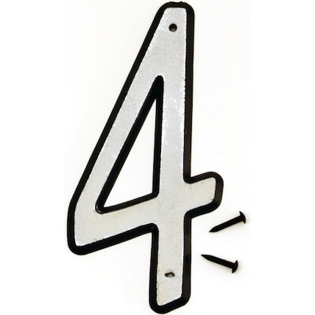 Hy-Ko 30600 Series House Number, Character: 4, 4 in H Character, Black/White Character, Plastic 30604