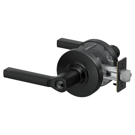 Schlage Grade 1 Entrance Cylindrical Lock, Conventional Cylinder, Latitude Lever with Rose, Matte Black PC53P LAT 622