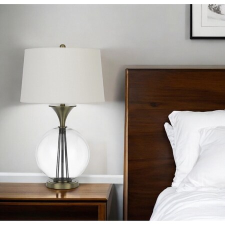 Homeroots 31" Bronze Metal Globe Table Lamp With White Empire Shade 524715