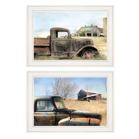 Set Of Two Vintage Farm Trucks 1 White Framed Print Wall Art, 2PK