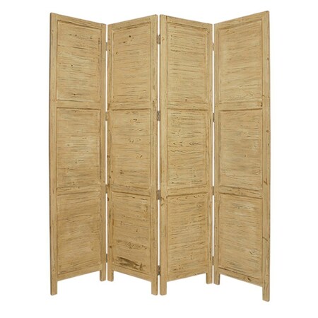 Homeroots 84" Yellow Wood Folding Four Panel Screen Room Divider 274886