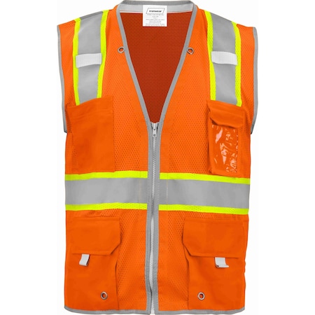 Ironwear Hi-Vis Safety Vest M Class 2 , Zipper 6 Pockets, ID Window 1241-OZ-RD-CID-MD