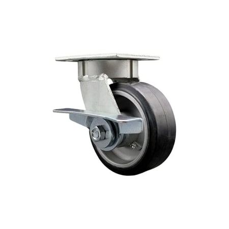 Service Caster 5 Inch Kingpinless Rubber on Aluminum Wheel Swivel Caster with Brake SCC SCC-KP30S520-RAR-SLB