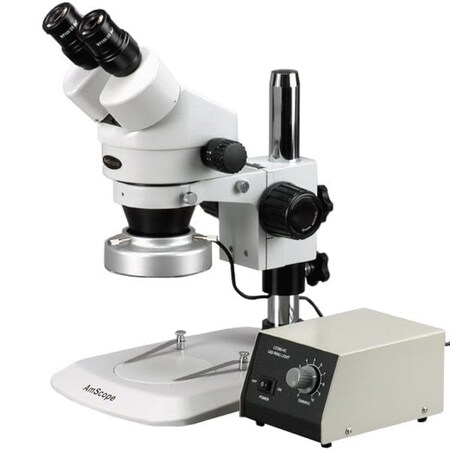 Amscope 7X-45X Binocular Stereo Zoom Microscope w/Heavy Duty 80 LED Ring Light on Compact Pillar Stand SM-1BN-80M